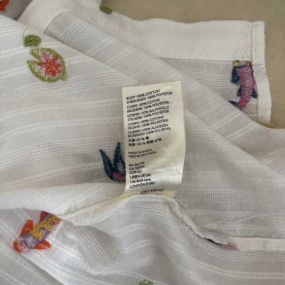 Anthropologie Maeve Embroidered Koi Fish White Button Down Rolltab Sleeves 4 - Picture 11 of 11